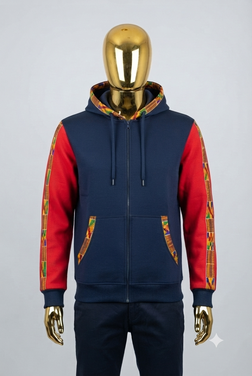 African Wax Print Zip-Up Hoodie